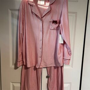 Laura Ashley Women's XL Red Striped Pajama Set Long Sleeve
